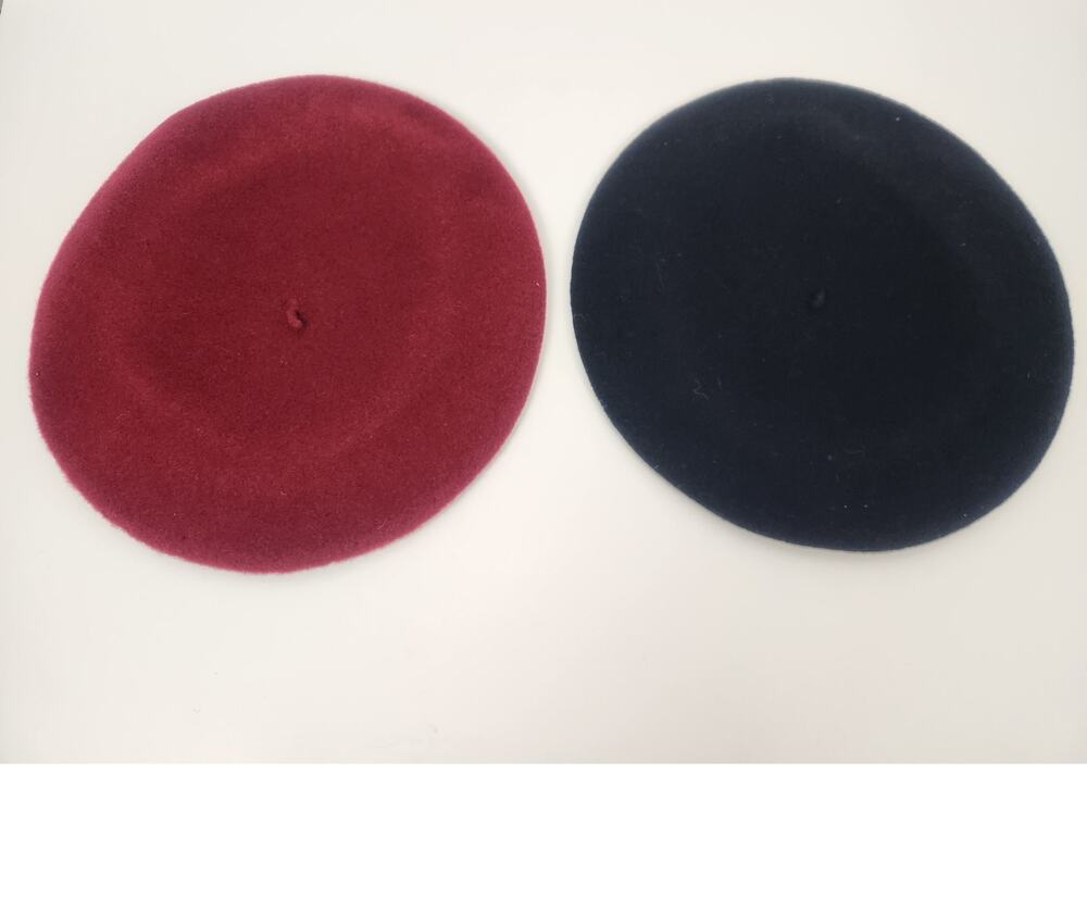 Neiman Marcus Beret Hat Set of 2 Black Burgundy Wool Made in France Vintage